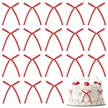 Imagem de 50 peças de topo de bolo com laço vermelho fofo decoração de bolo romântico arcos palhetas acessórios de decoração de sobremesa para aniversário, casamento, aniversário, dia dos namorados, suprimentos