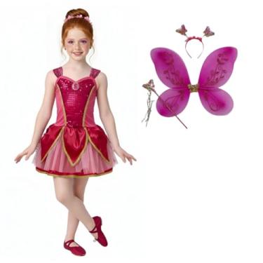 Imagem de Vestido Fantasia Infantil Fada Fadinha Pink Luxo + Kit Tiara Varinha Asa (M(3A4 ANOS))