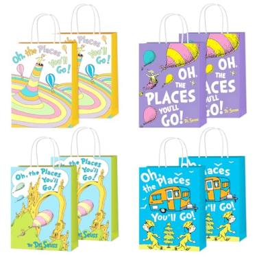 Imagem de GINFTBRZGV 16 peças Oh The Places You'll Go Decorações Bolsas 4 estilos de lembrancinha de festa de formatura sacos de papel com alças Dr decorações de festa de aniversário para jardim de infância