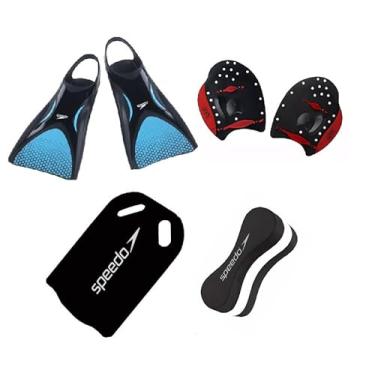 Imagem de Kit Natação Speedo Nadadeira Power Fin + Palmar Power Paddles + Prancha e Flutuador Swim Pé de Pato (Nadadeira P 34/36 BR- Palmar G)