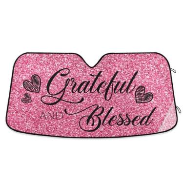Imagem de Dussdil Grateful and Blessed Para-brisas de carro com purpurina rosa para-sol protetor protetor refletivo viseira persianas para caminhão SUV janela frontal 134.6 x 61.0 cm