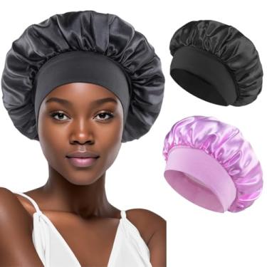 Imagem de Pacote com 2 toucas de banho femininas com faixa elástica para banho, touca de banho dupla espessa reutilizável impermeável