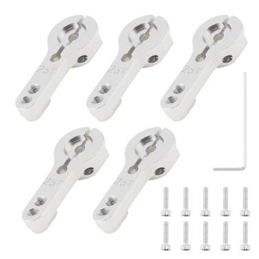 Imagem de DiGiYes 5 Pack 25T Aluminum Servo Horns M3 Threads Metal Steering Arm Fit for 1/8 1/10 RC Car Truck Buggy Airplane