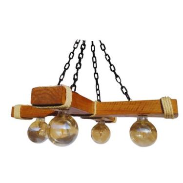 Imagem de Luminária Pendente Caibro Cruzado Madeira Rústica para 4 Lâmpadas - Am