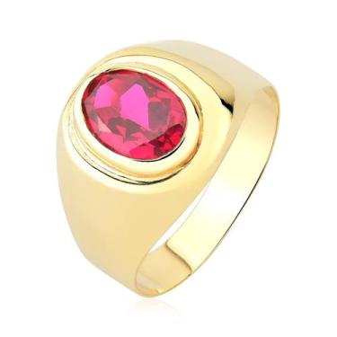 Imagem de ANEL MASCULINO PEDRA VERMELHA oval LARGO OURO 10K Ae12 - MAEHLER, 23, 