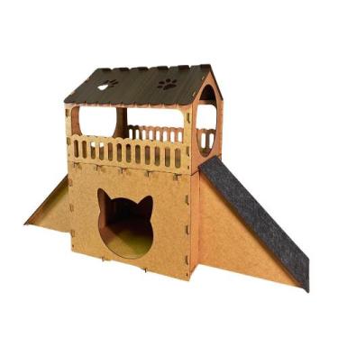 Imagem de Casinha Para Gatos MDF Dois Andares Rampas Antederrapante Arranhador -