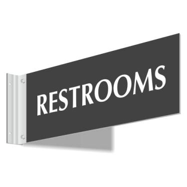 Imagem de SmartSign Placa para corredor de banheiros - 10 x 30 cm, placa de corredor gravada a laser para banheiro dupla face, kit de suportes de acrílico e prata, preto, feito nos EUA