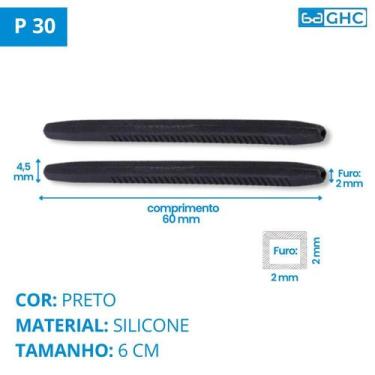 Imagem de 02 Par Ponteira Haste Silicone Acetato - Silicone Preto P 30 - Ghc Ace