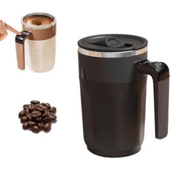 Imagem de Caneca de café com agitação magnética automática, nova caneca de café elétrica 2026 com visor de temperatura, canecas recarregáveis de agitação automática com tampa para café, chocolate, leite, chá