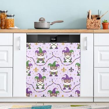 Imagem de ATTX Capa magnética de máquina de lavar louça Gnomo Mardi Gras | Adesivo decorativo de eletrodomésticos de 58,4 cm x 66 cm para armários domésticos e eletrodomésticos (187)