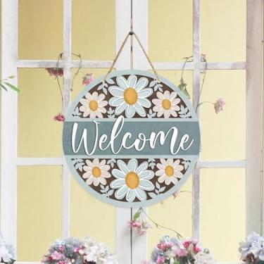Imagem de Bem-vindo enfeite de verão para pendurar placa de margarida para decoração de parede interna ao ar livre porta da frente varanda