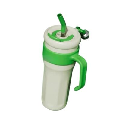 Imagem de Copo Térmico Inox Portátil com trava Tampa 2 Funções Canudo e Chaveiro 1200ML(off white/verde)