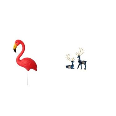 Imagem de Whtkoph Figura Decorativa de Jardim com Flamingo E Rena, Ideal para Decoração de Natal. Estátua de Rena, Acessório Artístico para Jardim E Sala de Estar.