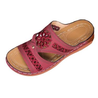 Imagem de Pantufas femininas de uma tira com salto plataforma e bico aberto, calçado casual para primavera verão., Vinho vinho, 38