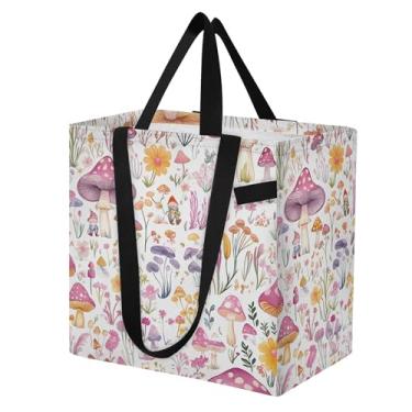 Imagem de SEHANY Sacola de compras reutilizável de cogumelo herb com alças reforçadas, bolsa de compras de lona dobrável à prova d'água de grande capacidade para viagem, cozinha, praia