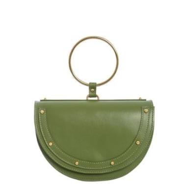 Imagem de Bolsa Argola Verde em Couro Legítimo com Alça Removível Leopoldine-Feminino