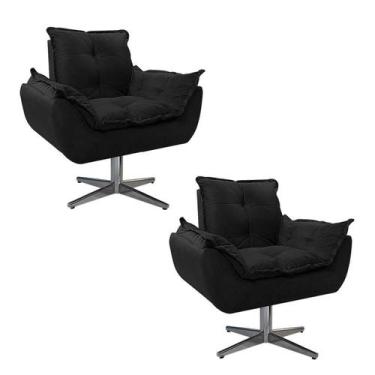 Imagem de kit 02 Poltronas Opala Base Giratória de Metal Suede Preto - Doce Sonh