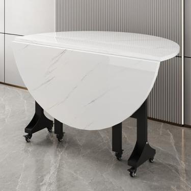 Imagem de ZXLPHA Mesa de jantar dobrável redonda móvel, mesa de jantar extensível moderna com 6 rodas, moldura de metal resistente, mesas de folhas caídas para pequenos apartamentos que economizam espaço, C 120