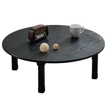 Imagem de ZXLPHA Mesa de jantar redonda, mesa de jantar estilo japonês, mesa baixa de madeira, mesa de chá, mesa de estudo, mesa pequena, para quarto, janela de sacada, sala de chá, 70 x 70 x 30 cm