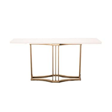 Imagem de Mesa de centro, mesa lateral, moldura de metal, tampo de mesa de madeira maciça, design exclusivo, mesa de console de sala de estar, mesa de decoração de corredor (cor: branco) (branco)