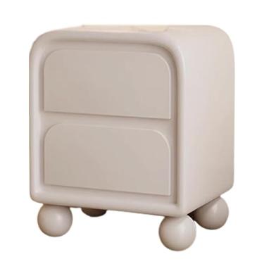 Imagem de Mesa de cabeceira grande de madeira maciça em formato oval com 2 gavetas de armazenamento, moldura resistente para pequenos espaços, móveis de cabeceira