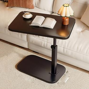 Imagem de Bandeja de TV para mesa de cabeceira de altura ajustável – mesa de canto versátil para comer, laptops e espaços pequenos (marrom) (preto)
