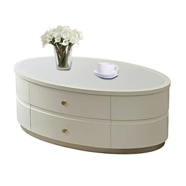 Imagem de Mesa de centro moderna com tampo de mesa exclusivo e base estável, mesa central oval de sofá com 2 gavetas grandes para sala de estar e mesa de quarto de escritório (A, 150 x 80 x 48 cm)