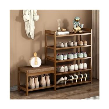 Imagem de Sapateira com banco, banco de sapatos de bambu de entrada, rack organizador com prateleiras de armazenamento e almofada de assento para organizador de sapatos de corredor de entrada (cor: 80 x 25 x