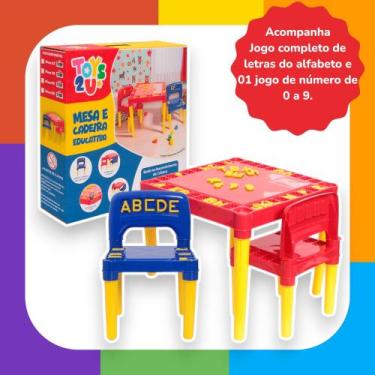 Imagem de Mesa Infantil Educativa Desmontavel com 2 Cadeiras Vermelha - Tritec