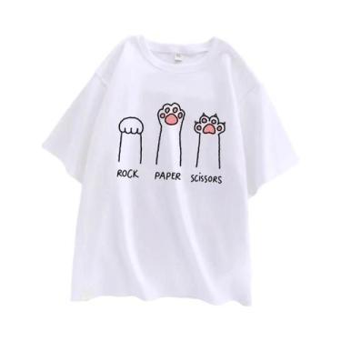 Imagem de Camiseta Feminina Oversized De Verão Com Estampa Engraçada De Gato, Es