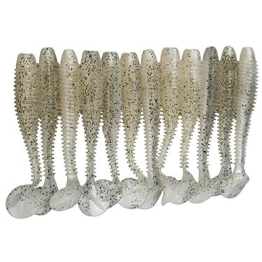 Imagem de T cauda isca macia pvc pá cauda artificial macio verme isca de pesca 12 pçs 70mm 2.9g alto brilho sal cheiro de peixe para rios lagos oceanos (Branco Transparente)
