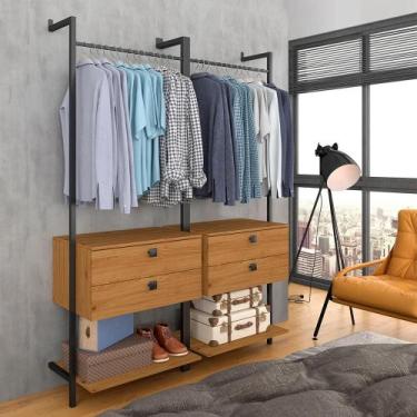 Imagem de Closet Estilo Industrial Siena C/gaveta Preto/cina - Móveis Arapongas 