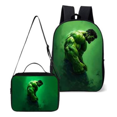 Imagem de Mochila Simples e Lancheira Termica Kit Escolar Super Forte Heroi Verd