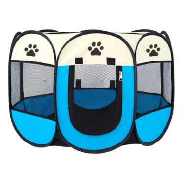 Imagem de Cercado Pet Grande Casinha Dobrável Cachorros 80x80x57cm(Azul)