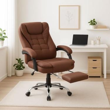 Imagem de Cadeira De Escritório Itália Presidente Ergonômica Couro Sintético Encosto Ajustável Com Trava E Apoio Para Pés Cor Marrom Luvinco