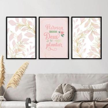 Imagem de Kit 3 Quadros Floresça Deus 33x24cm Vidro Moldura Preta