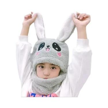 Imagem de Balaclava Infantil De Inverno Em Veludo Coral Com Desenho De Coelho, C