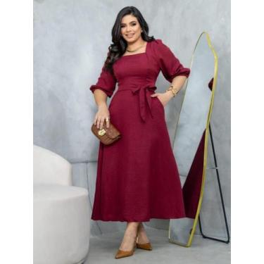 Imagem de Vestido Midi Soltinho Manga 3/4 Elegante Social Moda Evangélica - Sara