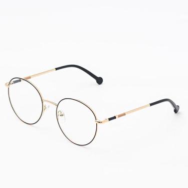 Imagem de Armação Óculos Grau Metal Redondo Unissex - Mavi Cor:Dourado com preto