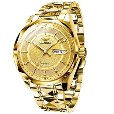 Imagem de Relógio masculino suíço automático auto-vento mecânico doze cavaleiros luxuoso impermeável prata dois tons relógios de pulso masculino, Relógio de luxo: ouro