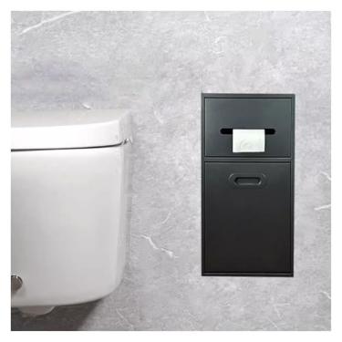 Imagem de Prateleira de nicho de chuveiro de aço inoxidável - Armazenamento impermeável embutido para artigos de higiene pessoal, xampu e suporte de papel higiênico - Design preto moderno, organizador doméstico