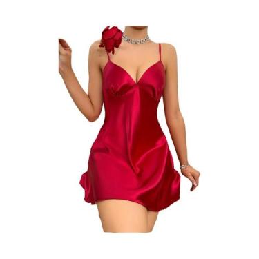 Imagem de Camisola Feminina De Cetim Leve Com Alças Finas, Vestido Curto Para Do