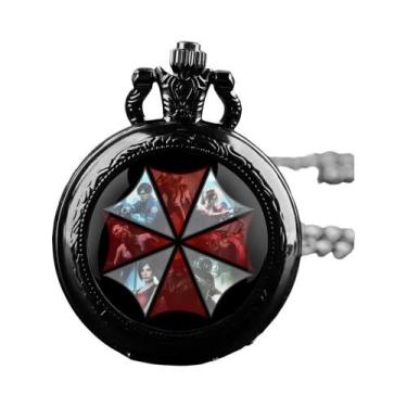 Imagem de Relógio De Bolso Feminino Preto Em Aço Inoxidável Com Quartzo, Colar C