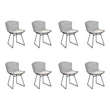 Imagem de Kit 8 Cadeiras Bertoia Preta Com Assento Branco