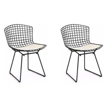 Imagem de Kit 2 Cadeiras Bertoia Preta Com Assento Branco