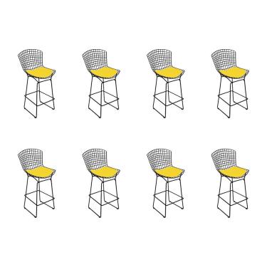 Imagem de Kit 8 Banquetas Bistrô Bertoia Preta D70 Com Assento Amarelo