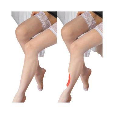 Imagem de Meias Altas De Renda Floral Pretas Para Mulheres, Transparentes, Elást