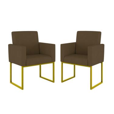 Imagem de Kit 2 Poltrona Cadeira Decorativa Recepção Base Ferro Dourado Cor:marrom
