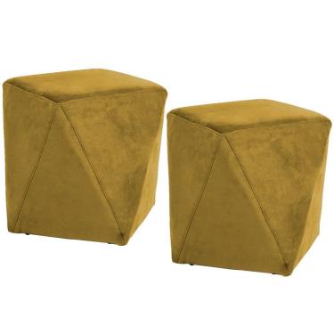 Imagem de Kit 02 Puffs Decorativo Ametista D02 Veludo Mostarda C-279