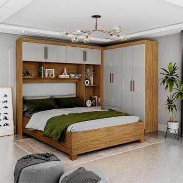Imagem de Guarda Roupa Casal Modulado 4 Portas Hercules 4 Portas 4 Gavetas Cinamomo com Off White